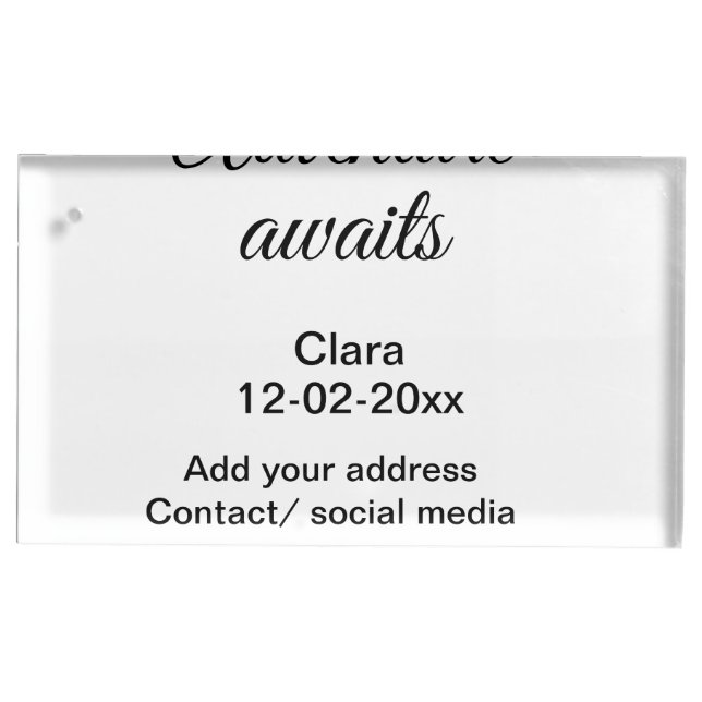The adventure begins add name date year place card holder (Front)