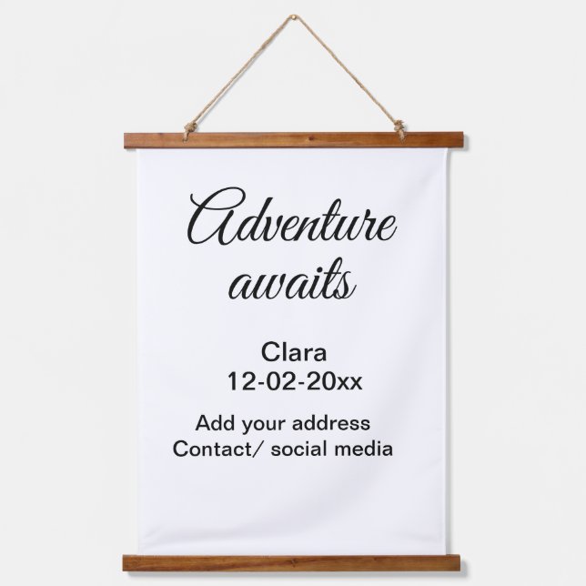 The adventure begins add name date year place hanging tapestry (Front)