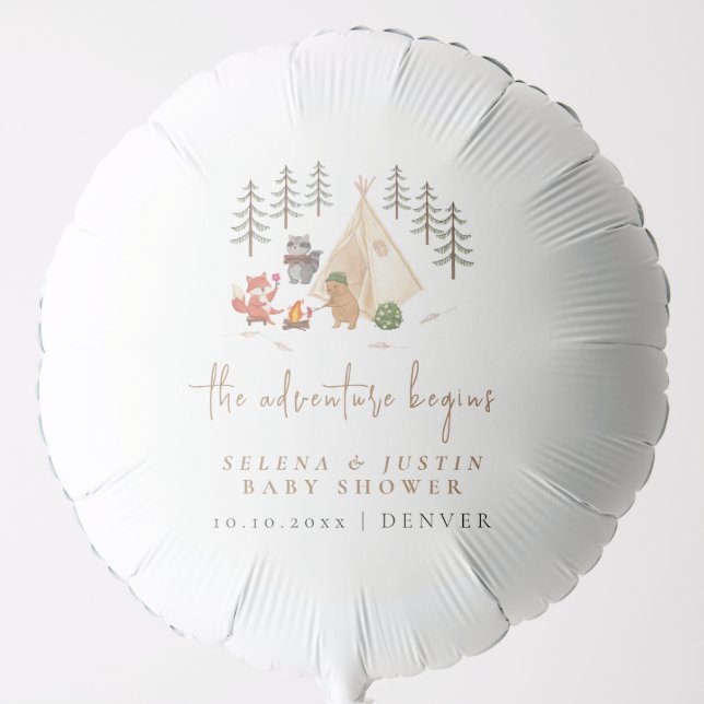 The Adventure Begins Animals Camping Baby Shower Balloon (Front)