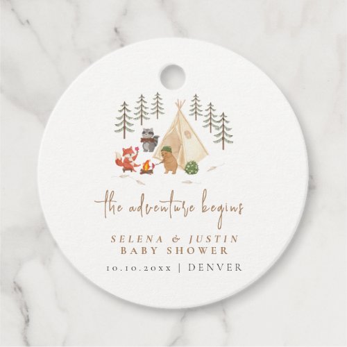 The Adventure Begins Animals Camping Baby Shower Favor Tags
