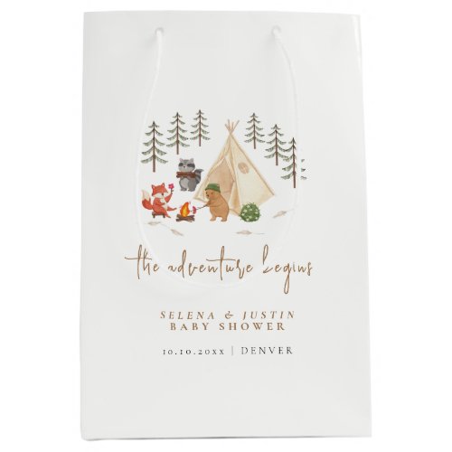 The Adventure Begins Animals Camping Baby Shower Medium Gift Bag