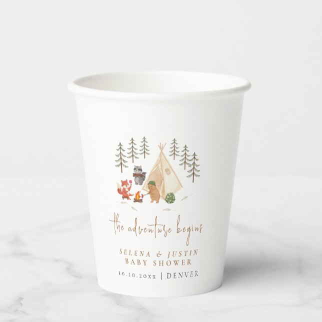 The Adventure Begins Animals Camping Baby Shower Paper Cups (Front)