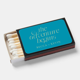 The Adventure Begins Aqua Blue Wedding Favor Matchboxes