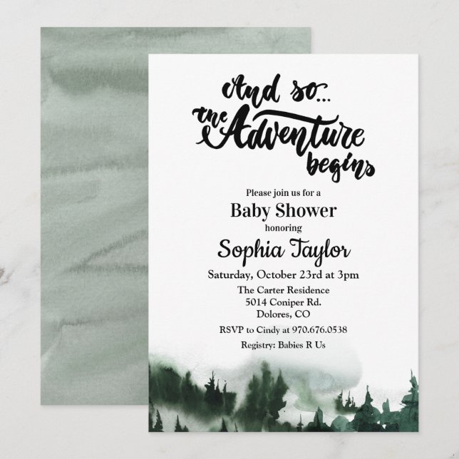The Adventure Begins Baby Shower Invitation (Front/Back)