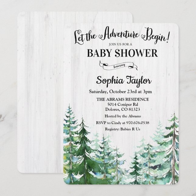 The Adventure Begins Baby Shower Invitation (Front/Back)