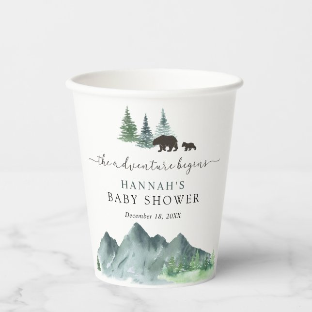 The Adventure Begins Bear Baby Shower Paper Cups (Front)