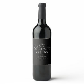 The Adventure Begins Black Wedding Wine Label