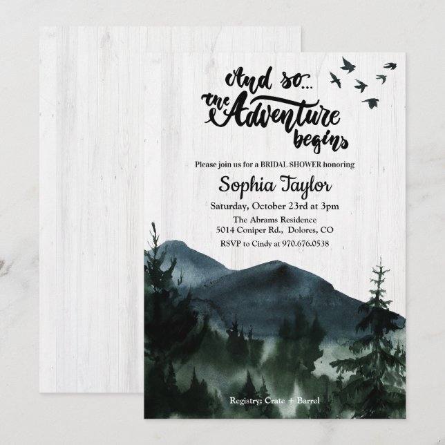 The Adventure Begins Bridal Shower Invitation (Front/Back)