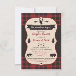 The Adventure Begins! Buffalo Plaid Couples Shower Invitation