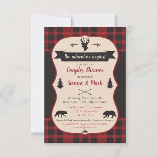 The Adventure Begins Buffalo Plaid Couples Shower Invitation