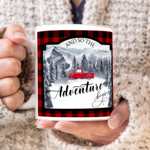The Adventure Begins, Buffalo Plaid, Rustic Two-Tone Coffee Mug