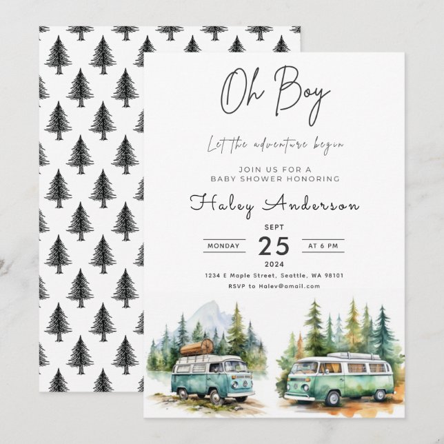  The Adventure Begins Camper Boy Baby Shower Invitation (Front/Back)