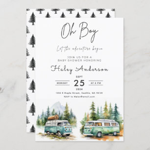 The Adventure Begins Camper Boy Baby Shower Invitation