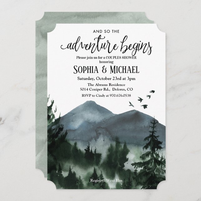 The Adventure Begins Couples Shower Invitation (Front/Back)