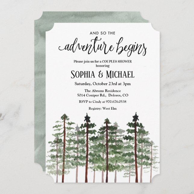 The Adventure Begins Couples Shower Invitation (Front/Back)