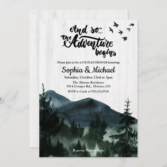 The Adventure Begins Couples Shower Invitation (Front/Back)