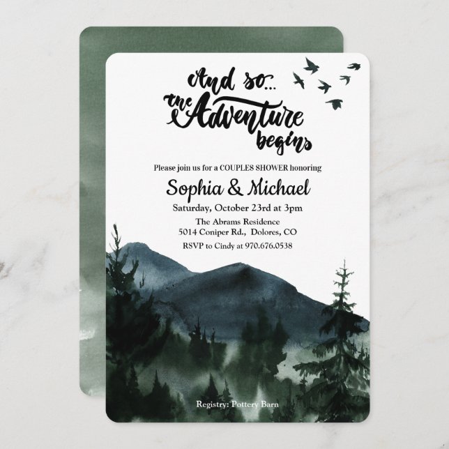 The Adventure Begins Couples Shower Invitation (Front/Back)