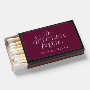 The Adventure Begins Cranberry Wedding Favor Matchboxes