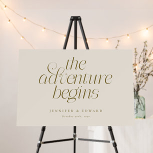 The Adventure Begins Cream Wedding Welcome Sign