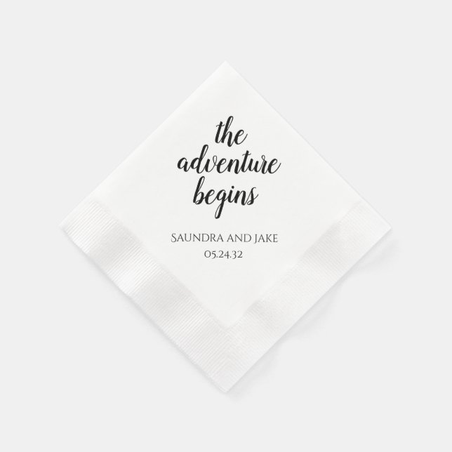 The Adventure Begins Custom Wedding Napkins (Corner)