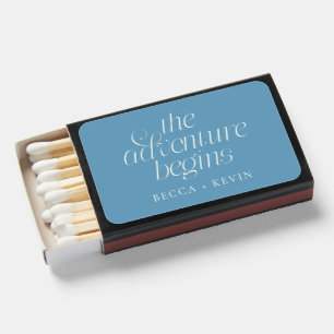 The Adventure Begins Denim Blue Wedding Favor Matchboxes
