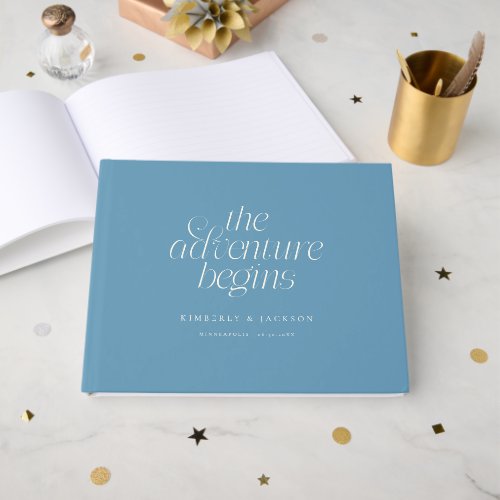 The Adventure Begins Denim Blue Wedding Guest Book