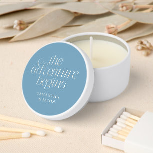 The Adventure Begins Denim Blue Wedding Mini Candle Favors