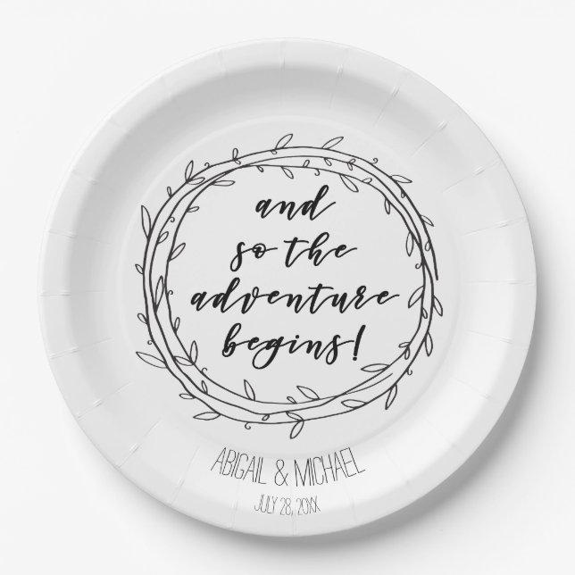 The adventure begins - (Destination) Wedding Paper Plates (Front)