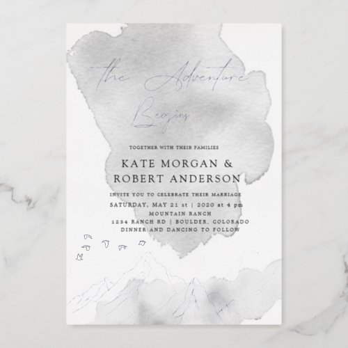 The Adventure Begins Elegant Wedding Foil Invitation