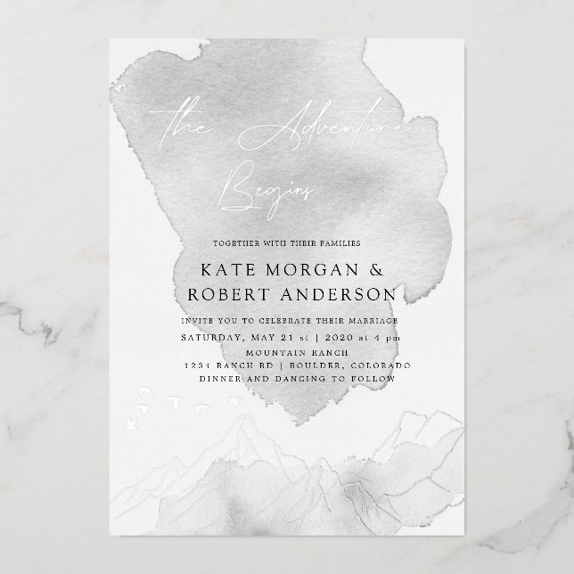 The Adventure Begins Elegant Wedding Foil Invitation (Front)