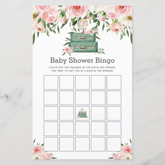 The Adventure Begins Floral Baby Shower Bingo Game (Front)