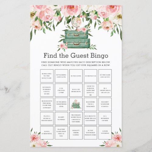 The Adventure Begins Floral Find the Guest Bingo