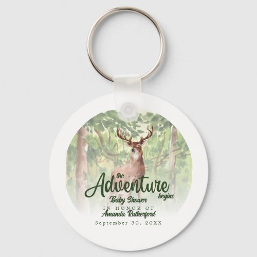 The Adventure Begins Forest Deer Baby Shower Keychain