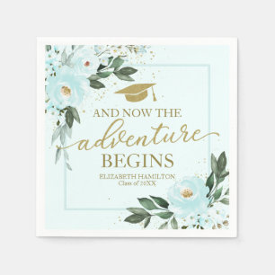 The Adventure Begins Gold Teal Floral Grad Party Napkins
