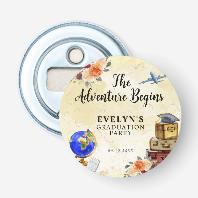The Adventure Begins Graduation Favor Bottle Opener (Front)