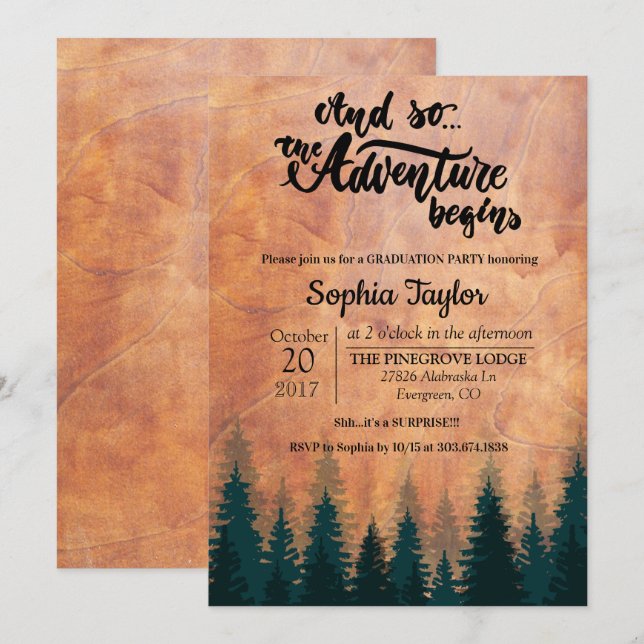 The Adventure Begins Graduation Invitation (Front/Back)