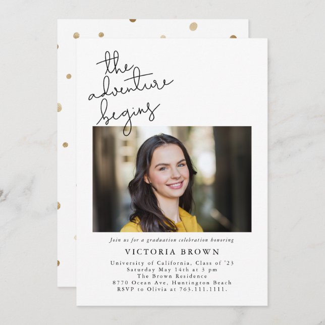 The Adventure Begins Graduation Party Photo Invitation (Front/Back)