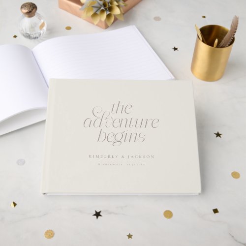 The Adventure Begins Greige Wedding Guest Book
