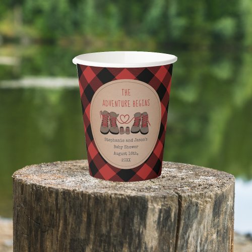 The Adventure Begins Hiking Boots Baby Shower Paper Cups