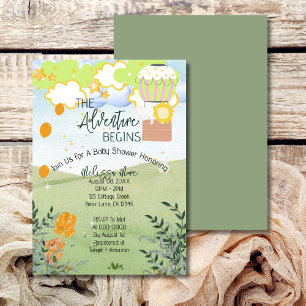 The adventure begins hot air balloon baby shower invitation