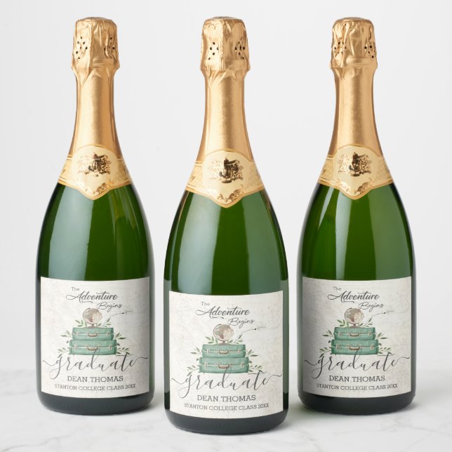 The Adventure Begins Journey Graduation Favor Sparkling Wine Label (Bottles)