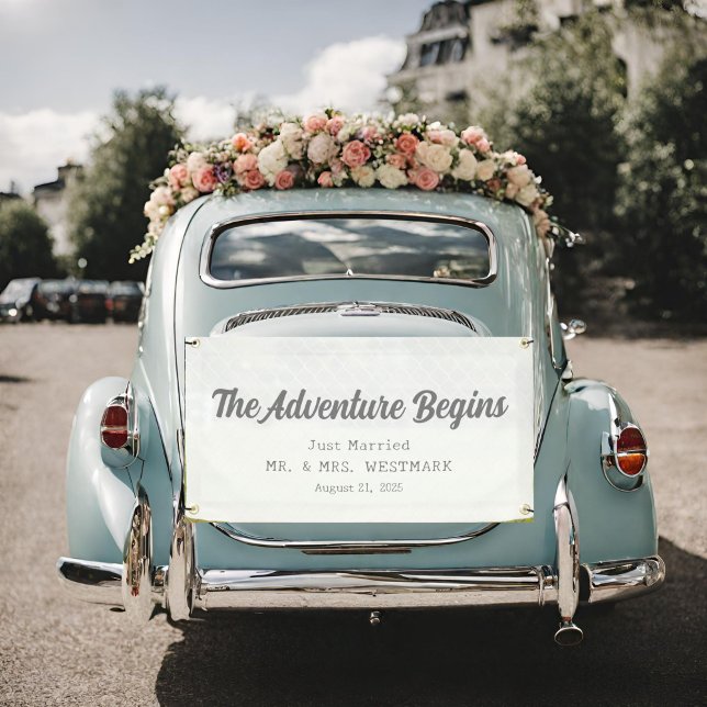 The Adventure Begins Just Married Car Banner (Creator Uploaded)