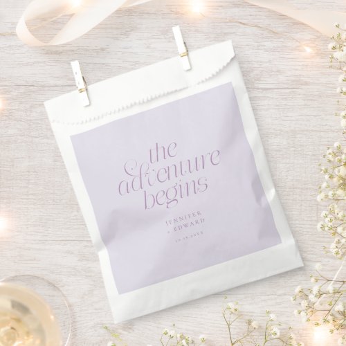The Adventure Begins Lilac Minimalist Wedding Favor Bag