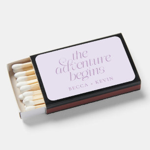 The Adventure Begins Lilac Wedding Favor Matchboxes