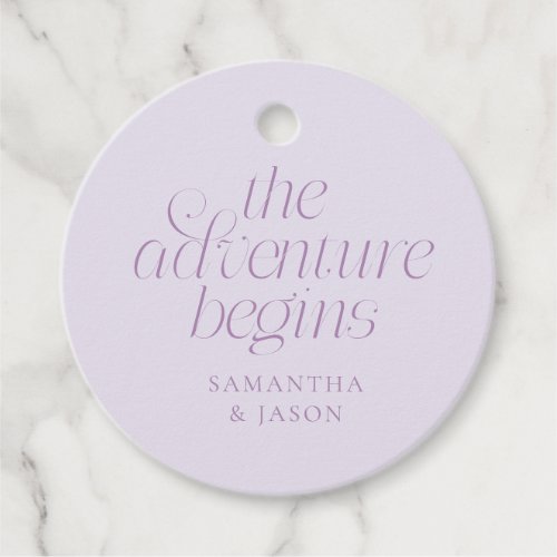 The Adventure Begins Lilac Wedding Favor Tags