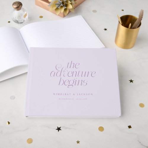 The Adventure Begins Lilac Wedding Guest Book