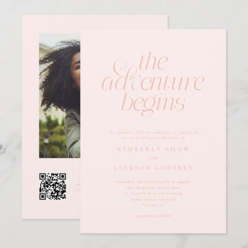 The Adventure Begins Minimal Peach Wedding Invitation
