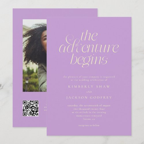 The Adventure Begins Minimal Wisteria Wedding Invitation