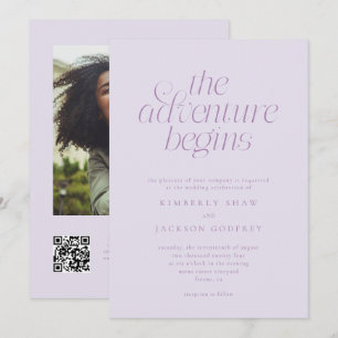 The Adventure Begins Minimalist Lilac Wedding  Invitation