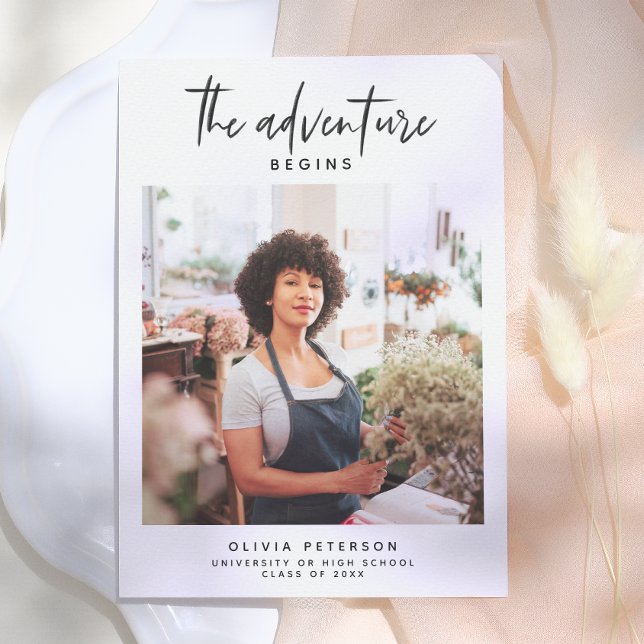 The Adventure Begins Modern Photo Graduation Invitation (Creator Uploaded)